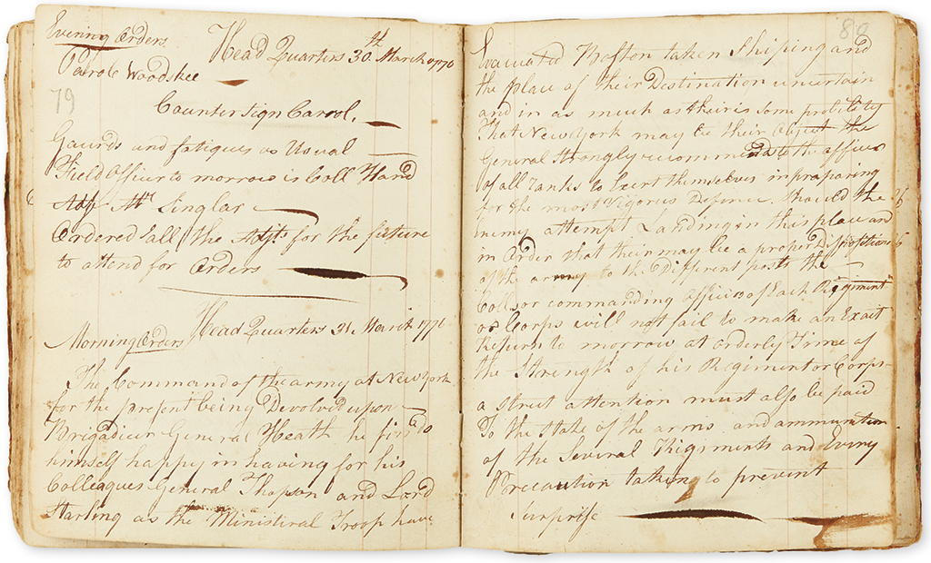 (AMERICAN REVOLUTION--1776.) Manuscript orderly book of Capt. John Schenck, working on the New York defenses.